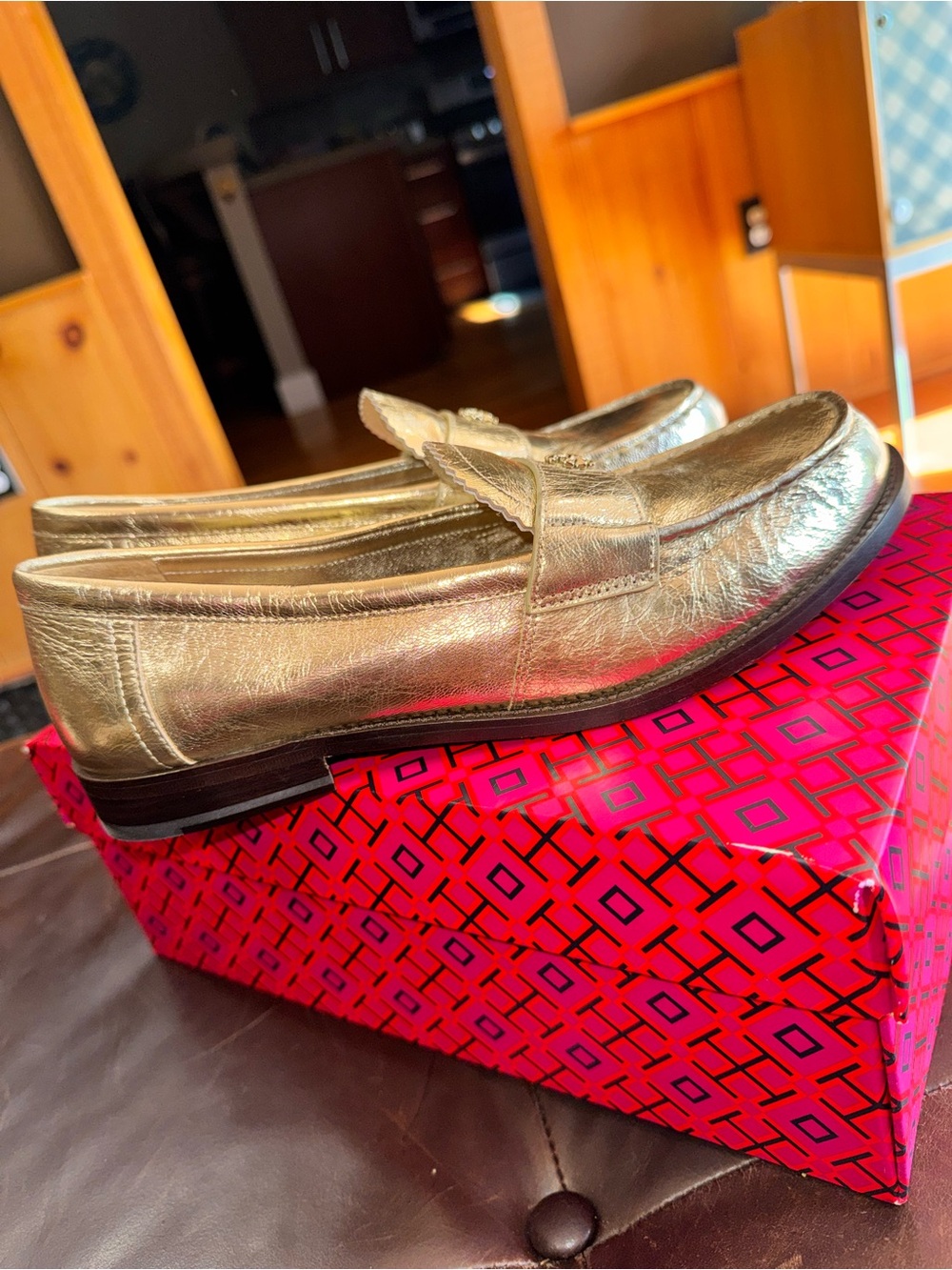 Tory Burch Metallic Gold Penny Loafers
